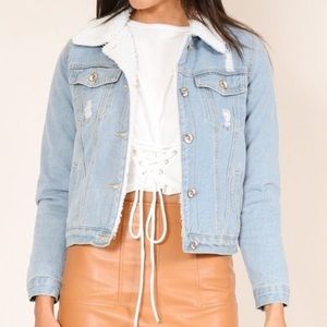 NWOT Showpo. Denim Shearling Jacket in Mid Wash